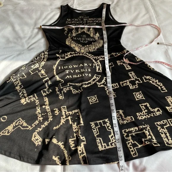 Harry Potter Women's Black Marauder's Map Fit & Flare Tank Dress Size Small - Picture 12 of 13